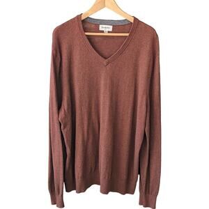 Goodfellow & Co V-Neck Sweater XL Mens Lightweight Soft Cotton Wool Rust Preppy